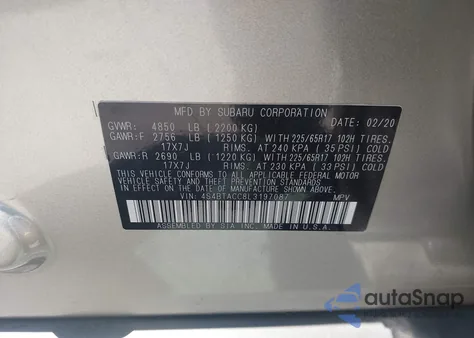 2020 Subaru Outback Premium from USA, damaged, VIN 4S4BTACC8L3197087